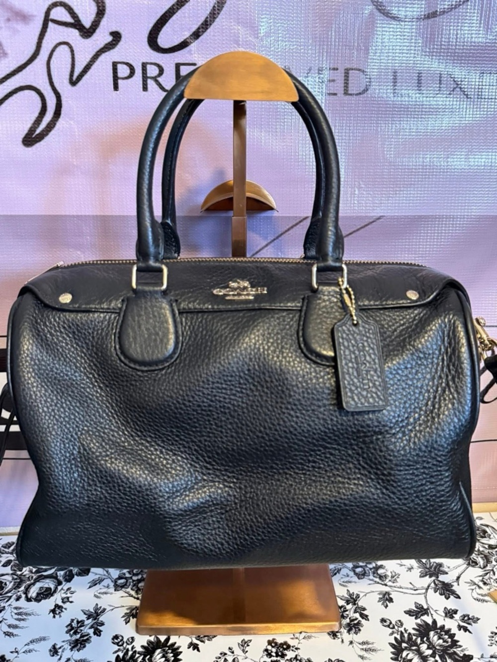 Coach Black Pebbled Leather Duffel with Coach Tag - Picture 5 of 5